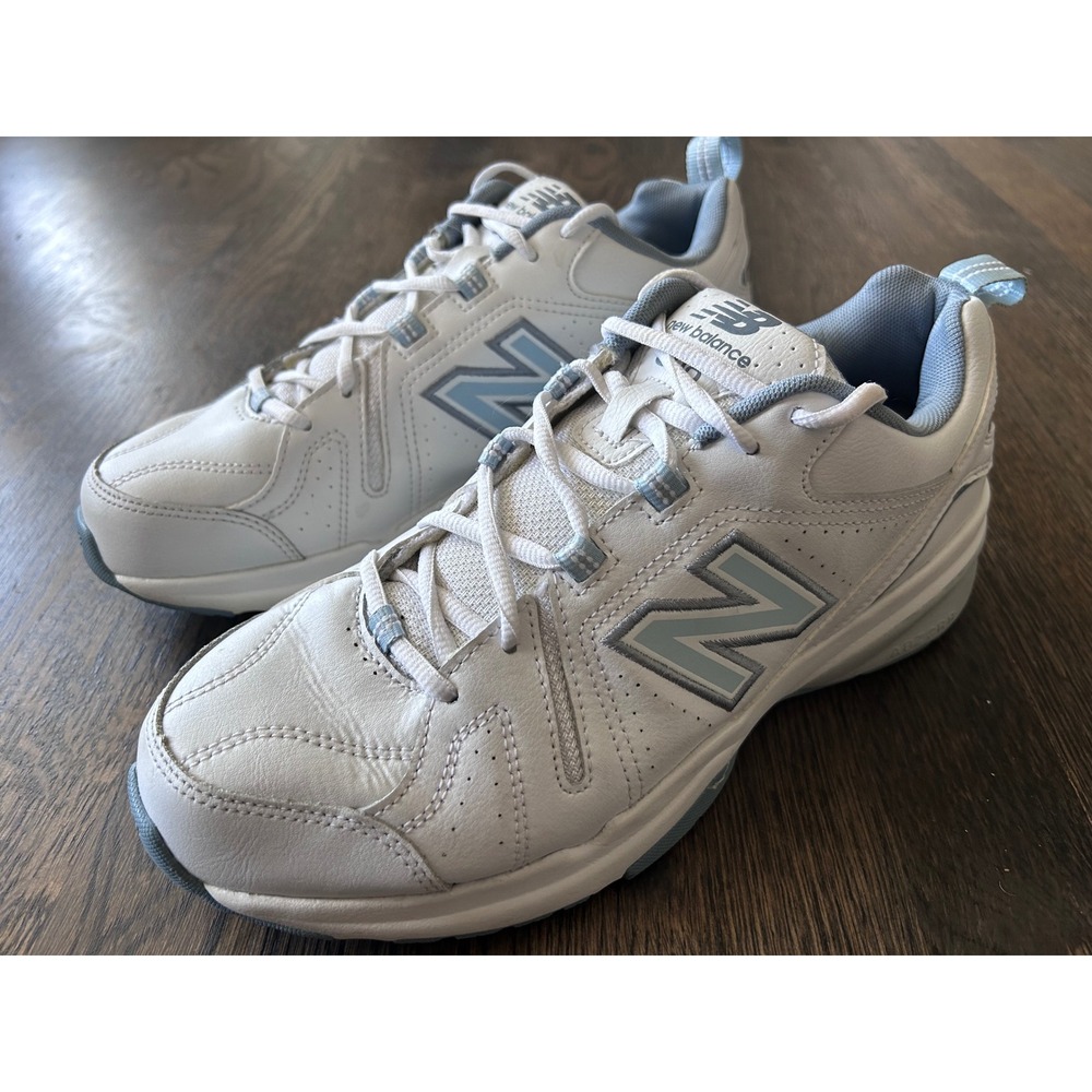 New Balance 608v5 Womens Size 10 White Blue Leather Training Shoes WX608WB5